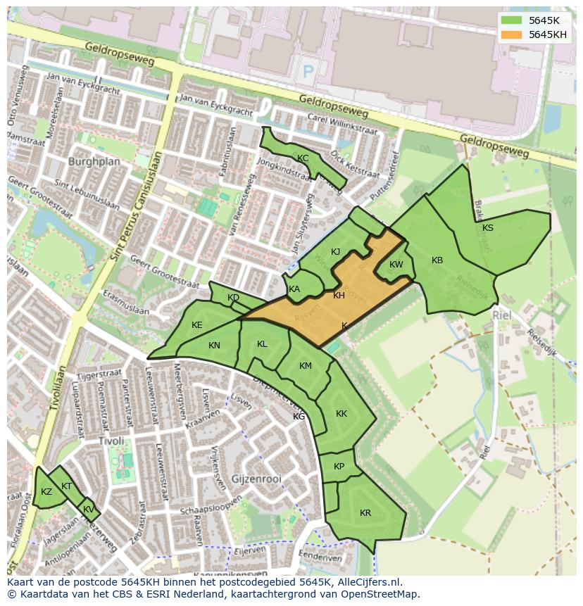Afbeelding van het postcodegebied 5645 KH op de kaart.
