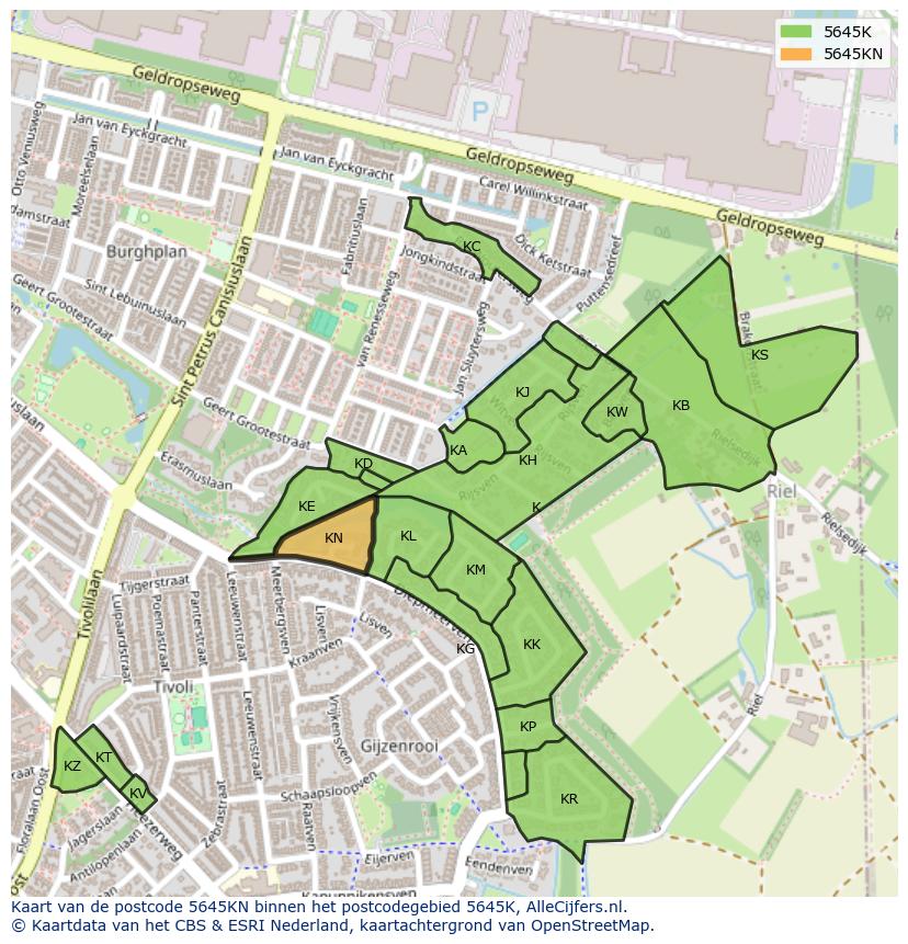 Afbeelding van het postcodegebied 5645 KN op de kaart.
