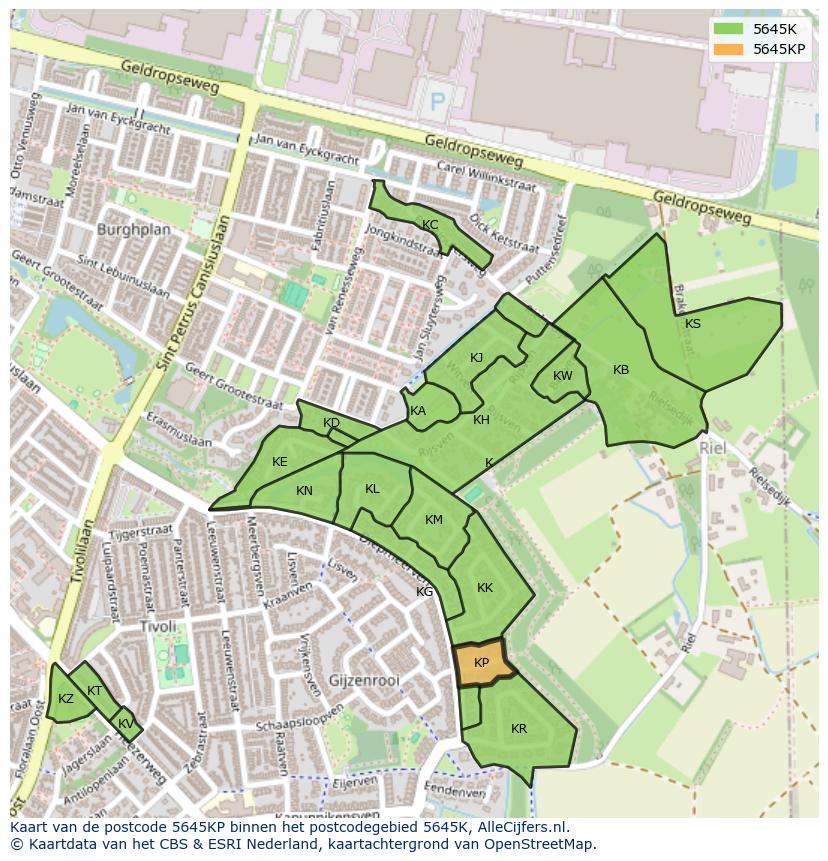 Afbeelding van het postcodegebied 5645 KP op de kaart.