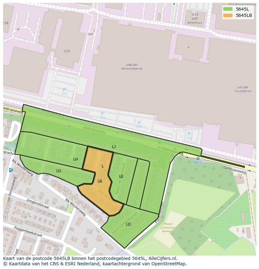 Afbeelding van het postcodegebied 5645 LB op de kaart.