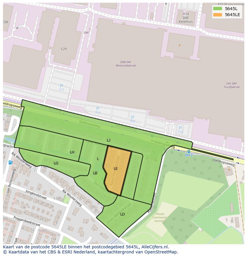 Afbeelding van het postcodegebied 5645 LE op de kaart.