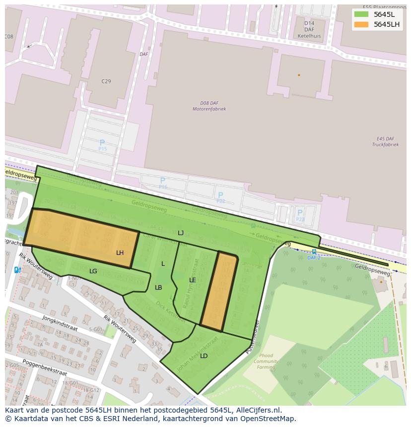 Afbeelding van het postcodegebied 5645 LH op de kaart.