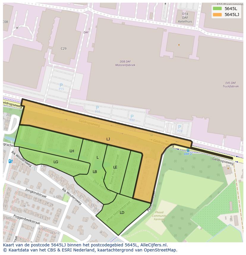 Afbeelding van het postcodegebied 5645 LJ op de kaart.