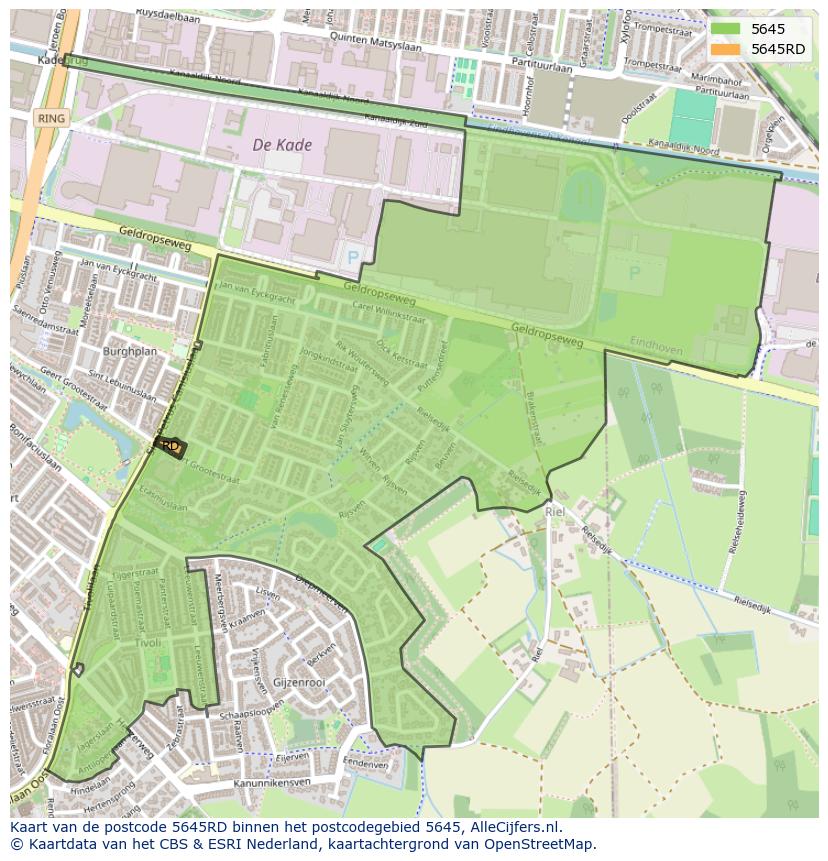 Afbeelding van het postcodegebied 5645 RD op de kaart.