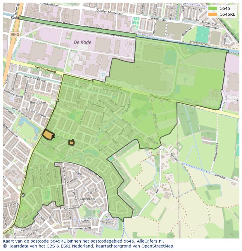Afbeelding van het postcodegebied 5645 RE op de kaart.