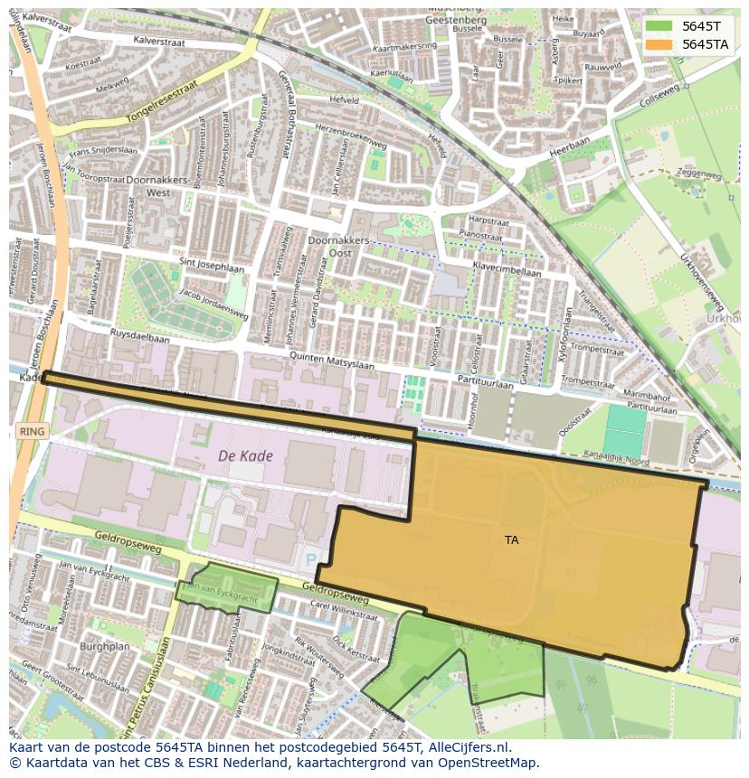 Afbeelding van het postcodegebied 5645 TA op de kaart.