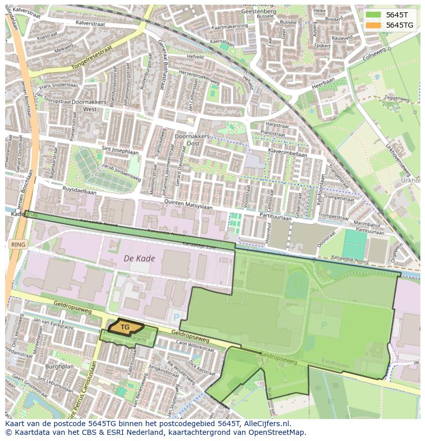 Afbeelding van het postcodegebied 5645 TG op de kaart.