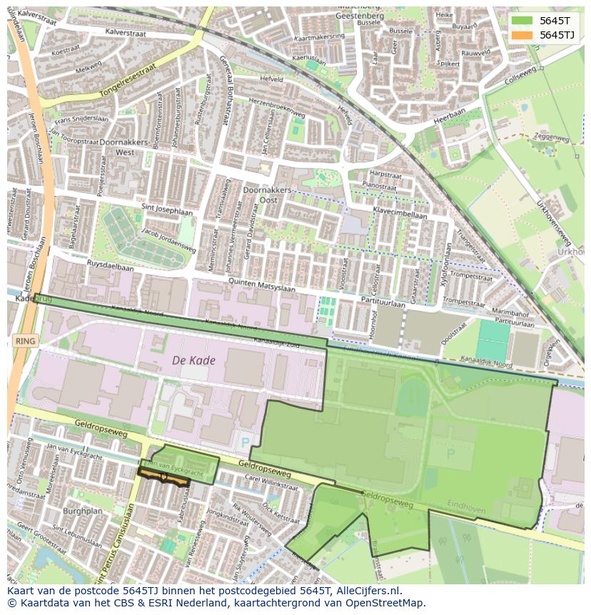 Afbeelding van het postcodegebied 5645 TJ op de kaart.