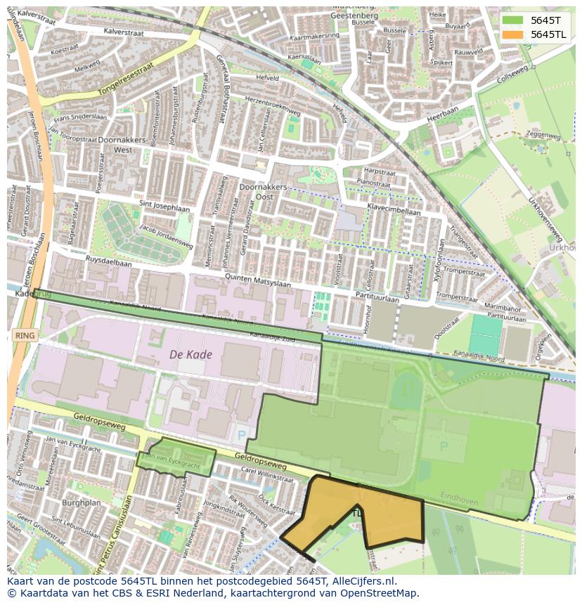 Afbeelding van het postcodegebied 5645 TL op de kaart.