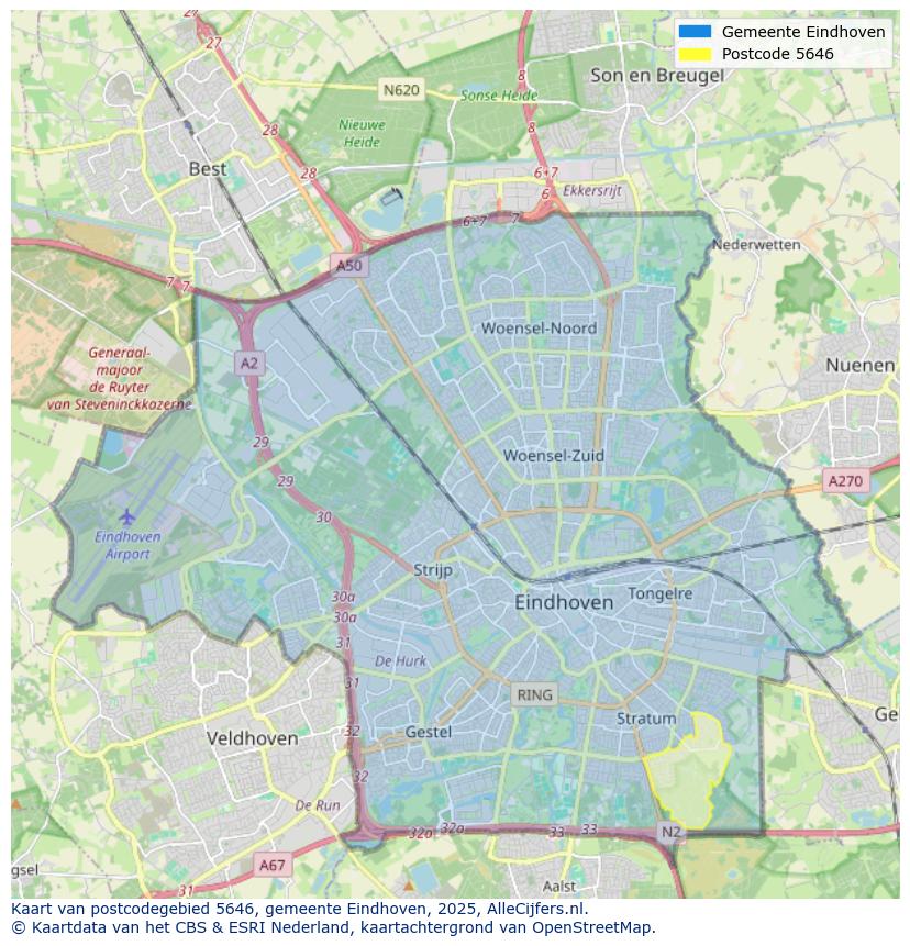 Afbeelding van het postcodegebied 5646 op de kaart.