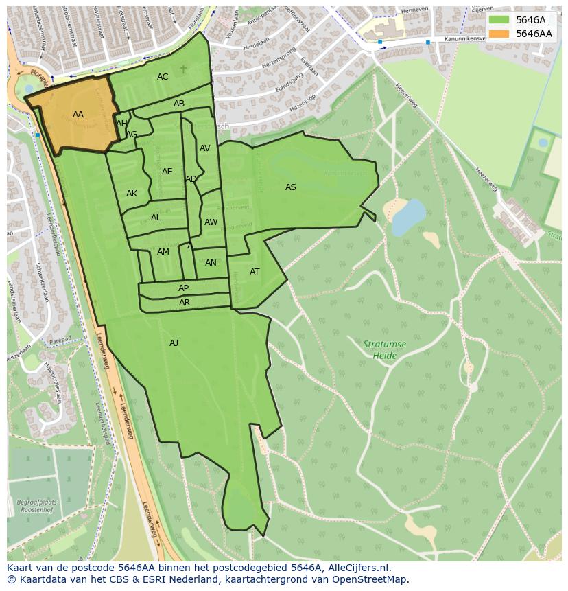 Afbeelding van het postcodegebied 5646 AA op de kaart.