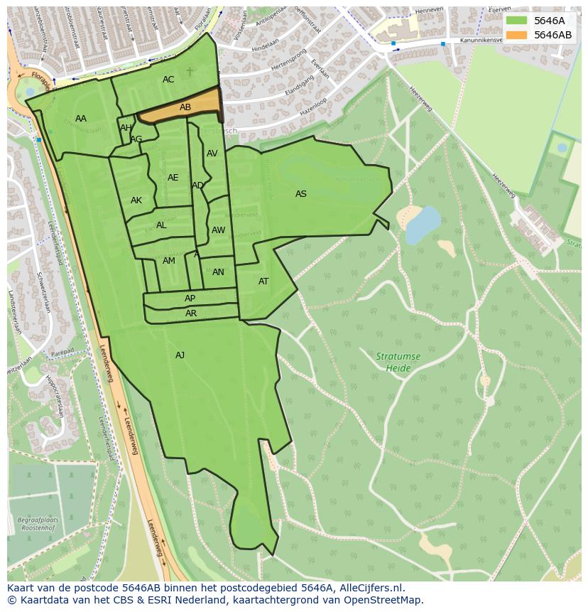 Afbeelding van het postcodegebied 5646 AB op de kaart.