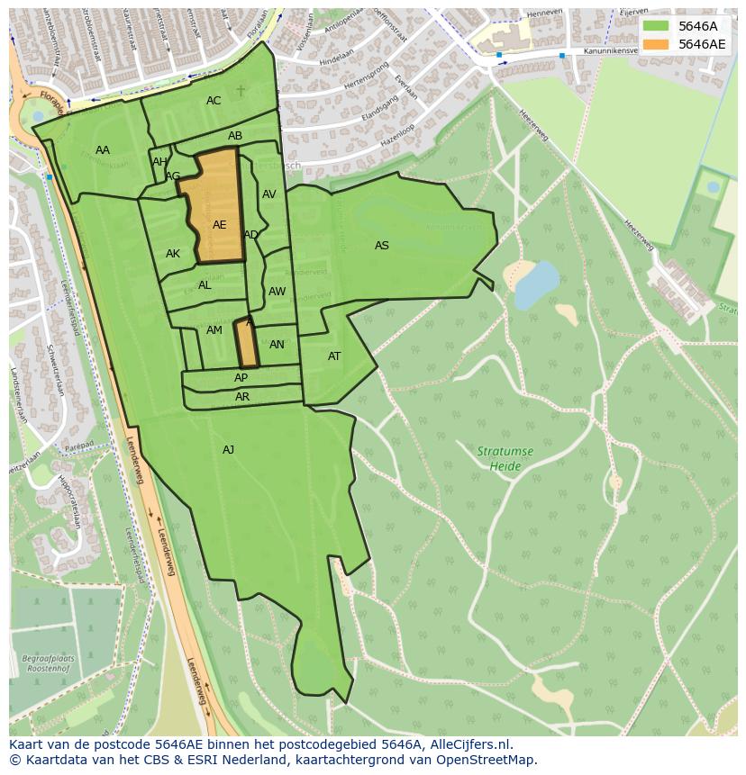 Afbeelding van het postcodegebied 5646 AE op de kaart.