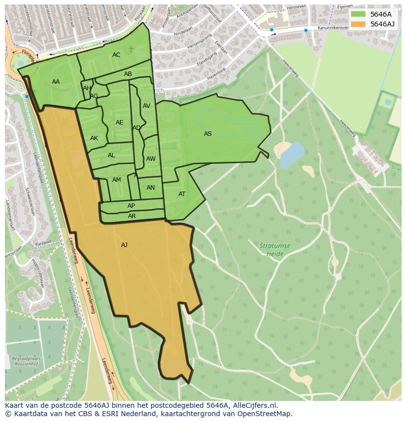 Afbeelding van het postcodegebied 5646 AJ op de kaart.