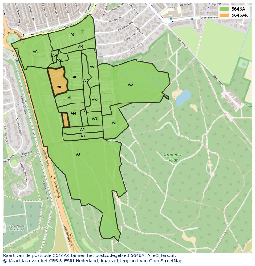 Afbeelding van het postcodegebied 5646 AK op de kaart.