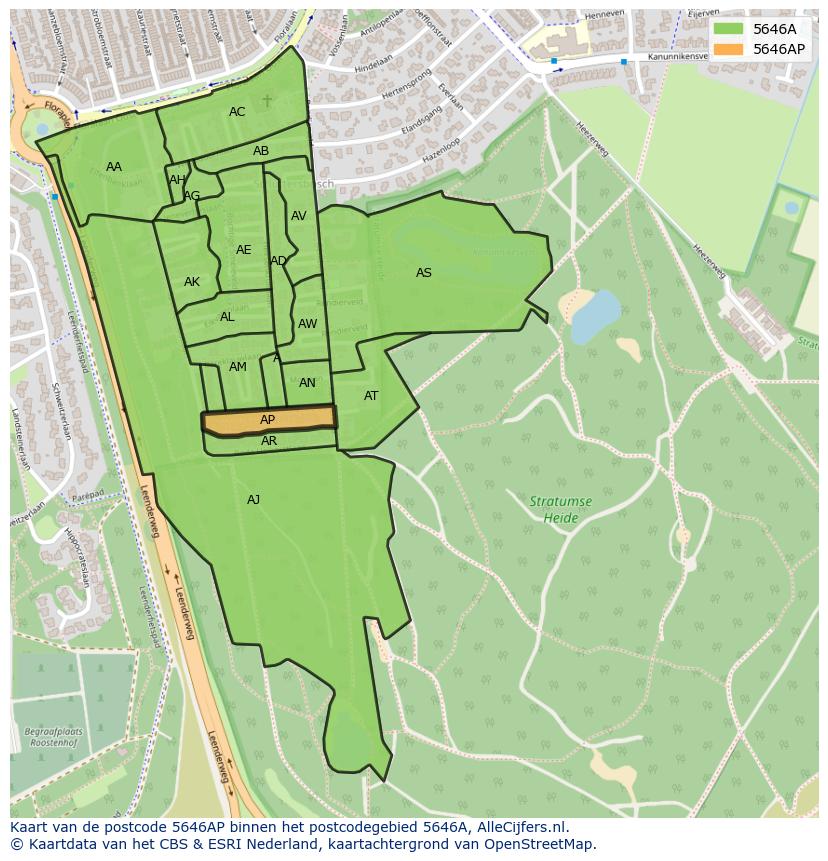 Afbeelding van het postcodegebied 5646 AP op de kaart.