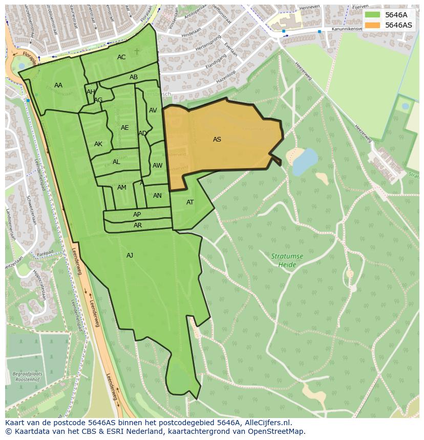 Afbeelding van het postcodegebied 5646 AS op de kaart.
