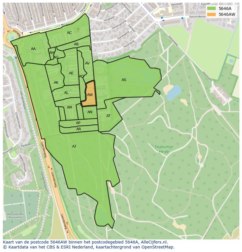 Afbeelding van het postcodegebied 5646 AW op de kaart.