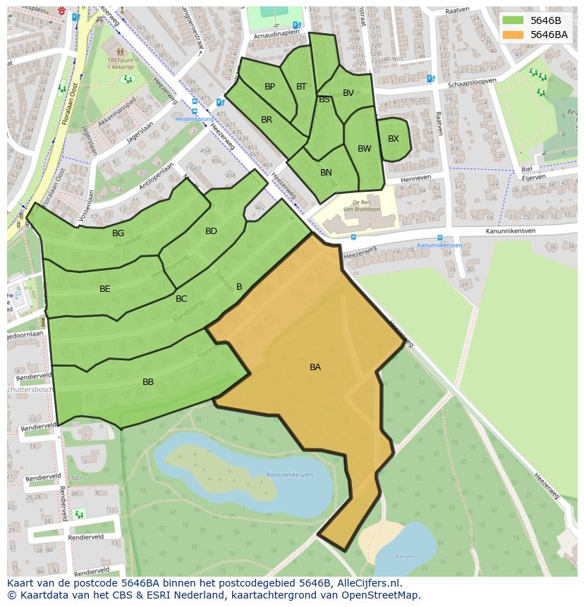 Afbeelding van het postcodegebied 5646 BA op de kaart.
