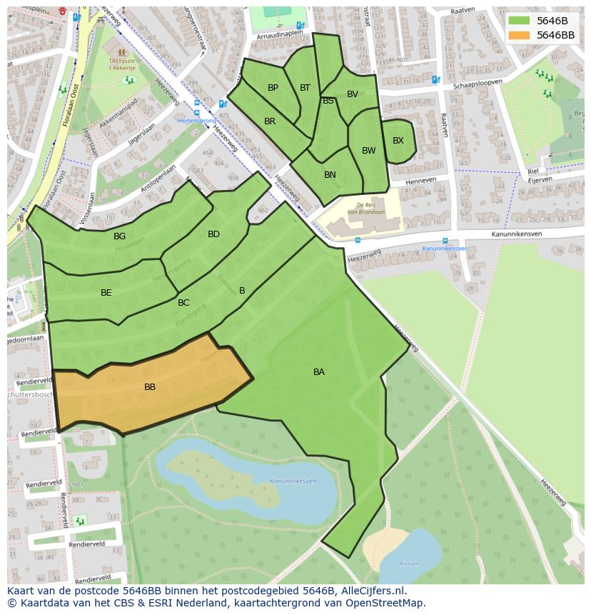 Afbeelding van het postcodegebied 5646 BB op de kaart.