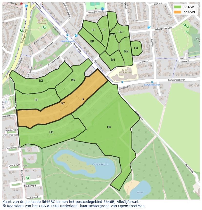 Afbeelding van het postcodegebied 5646 BC op de kaart.