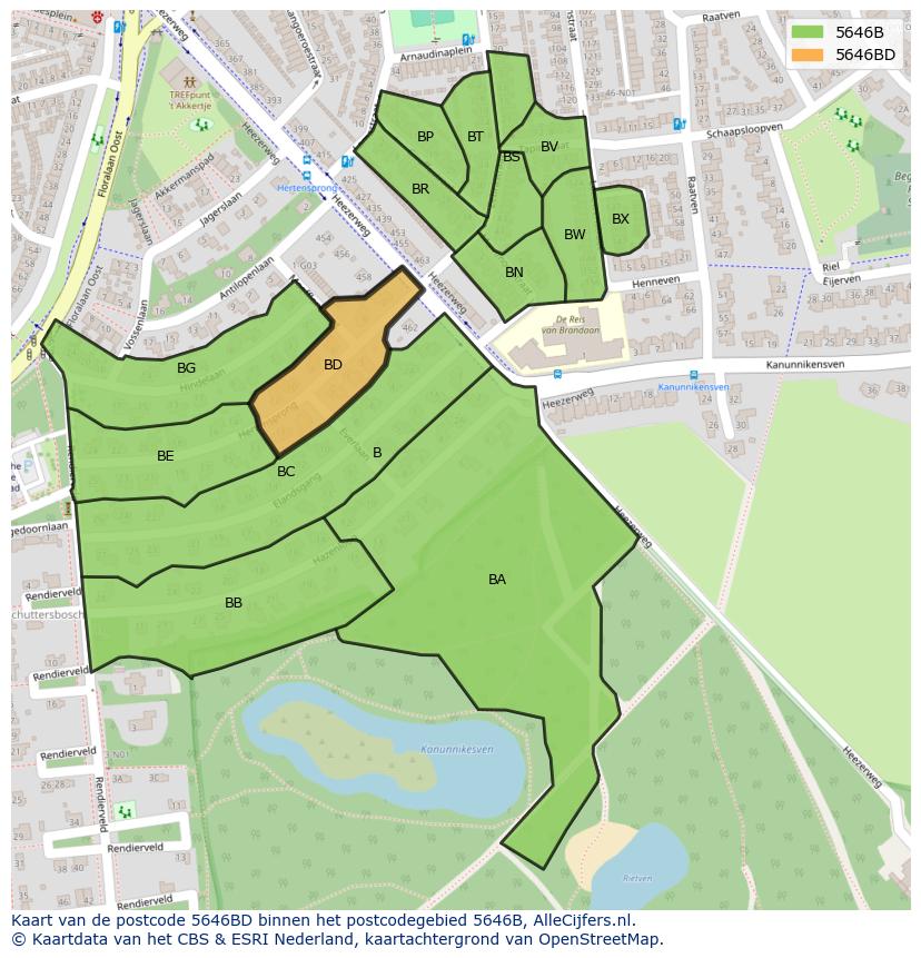 Afbeelding van het postcodegebied 5646 BD op de kaart.