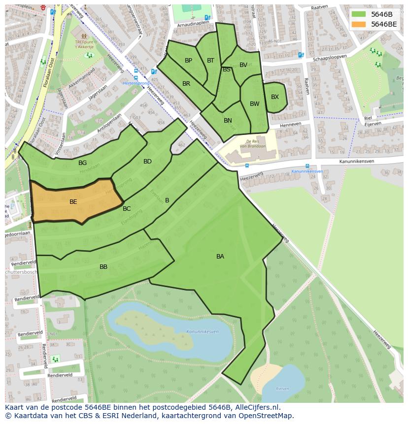 Afbeelding van het postcodegebied 5646 BE op de kaart.