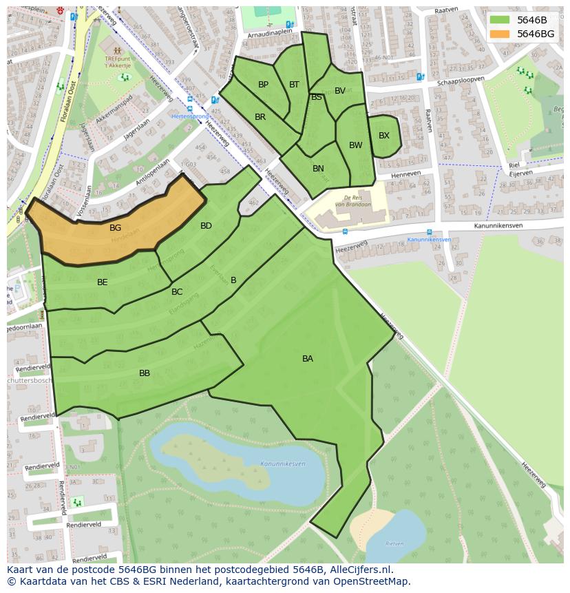 Afbeelding van het postcodegebied 5646 BG op de kaart.