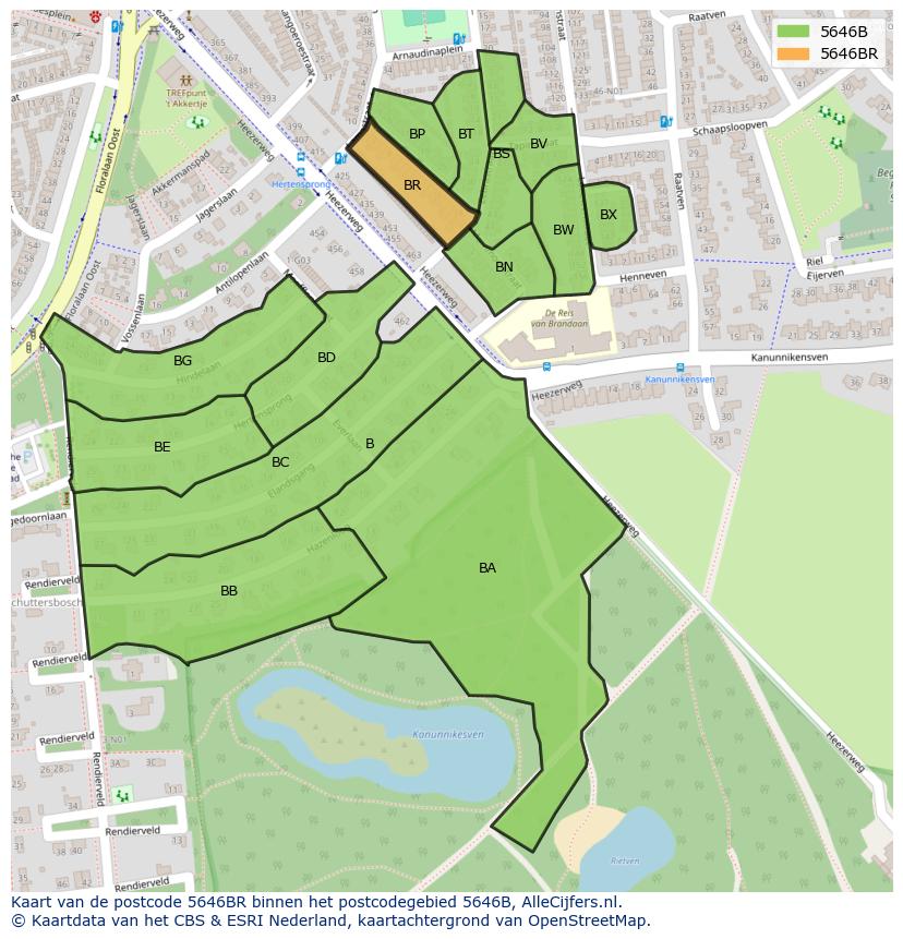 Afbeelding van het postcodegebied 5646 BR op de kaart.