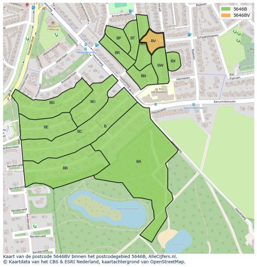 Afbeelding van het postcodegebied 5646 BV op de kaart.