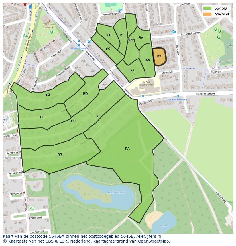 Afbeelding van het postcodegebied 5646 BX op de kaart.