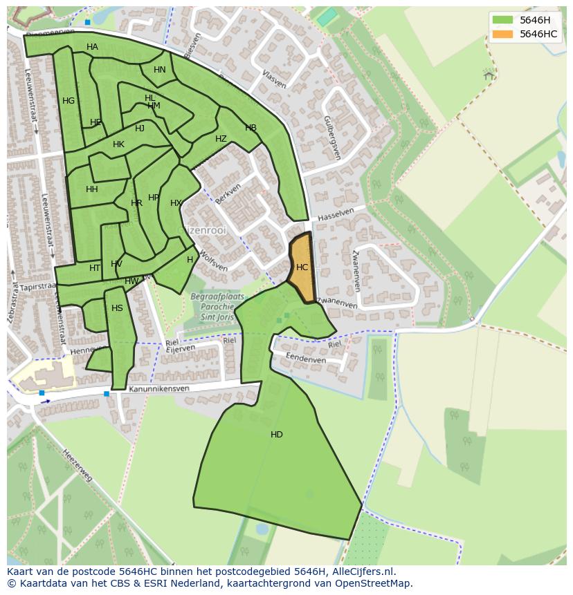 Afbeelding van het postcodegebied 5646 HC op de kaart.