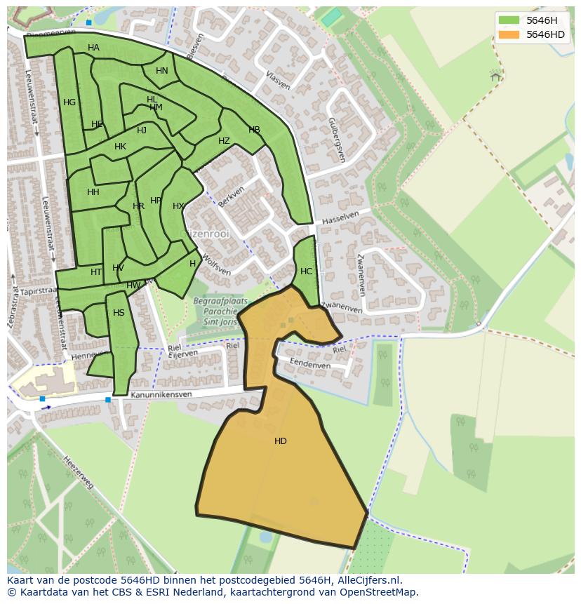 Afbeelding van het postcodegebied 5646 HD op de kaart.