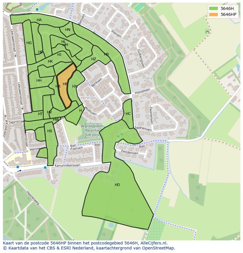 Afbeelding van het postcodegebied 5646 HP op de kaart.