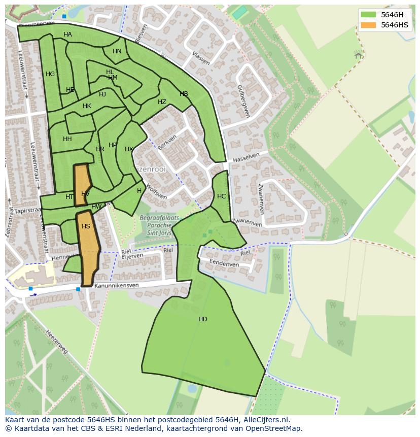 Afbeelding van het postcodegebied 5646 HS op de kaart.