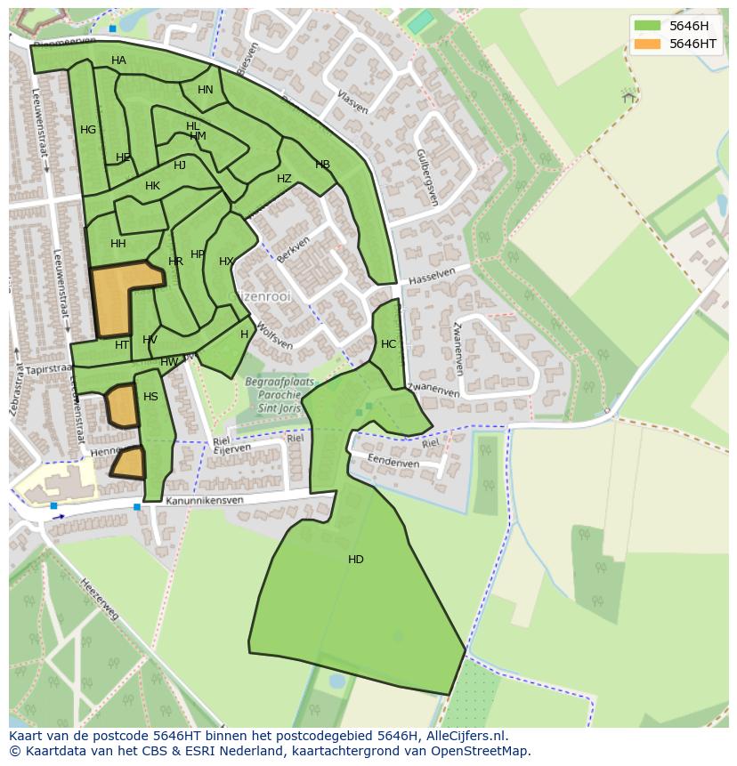 Afbeelding van het postcodegebied 5646 HT op de kaart.