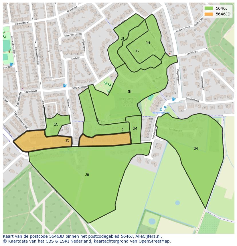 Afbeelding van het postcodegebied 5646 JD op de kaart.
