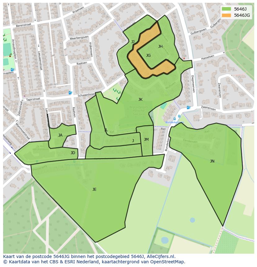 Afbeelding van het postcodegebied 5646 JG op de kaart.