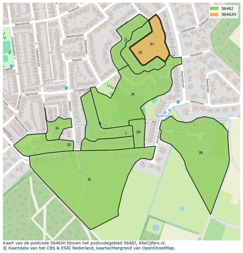 Afbeelding van het postcodegebied 5646 JH op de kaart.