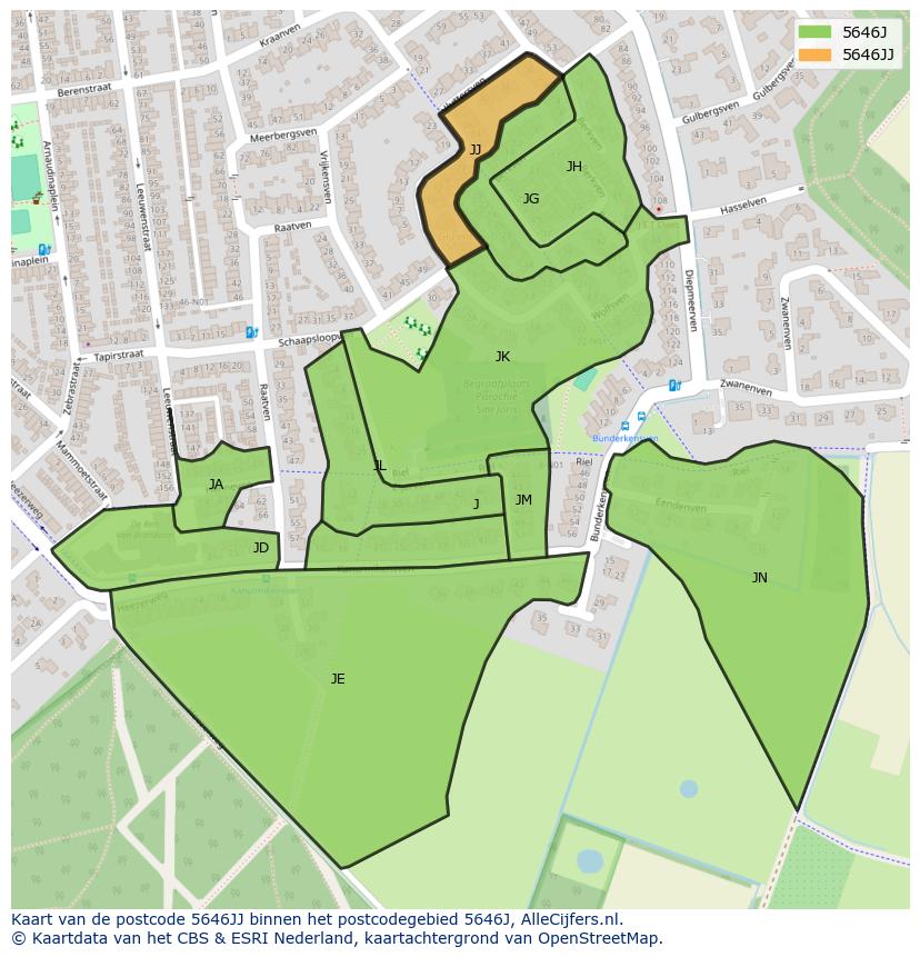 Afbeelding van het postcodegebied 5646 JJ op de kaart.