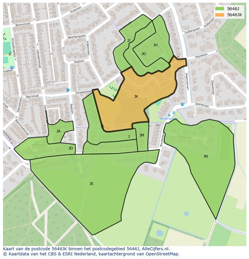 Afbeelding van het postcodegebied 5646 JK op de kaart.