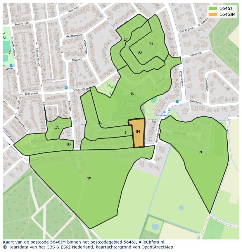 Afbeelding van het postcodegebied 5646 JM op de kaart.