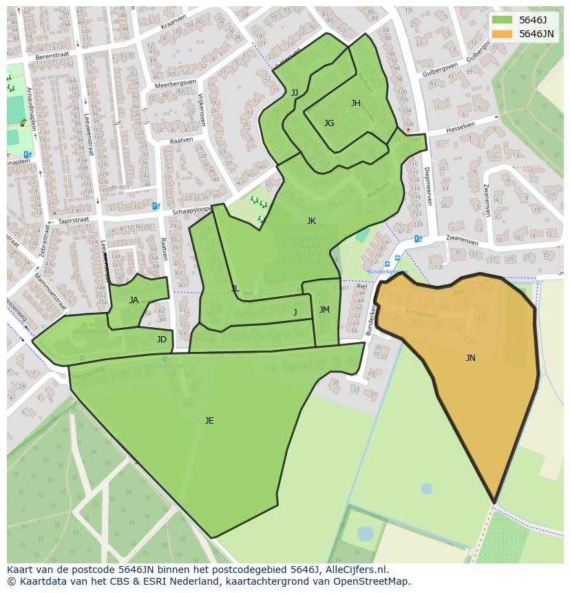 Afbeelding van het postcodegebied 5646 JN op de kaart.