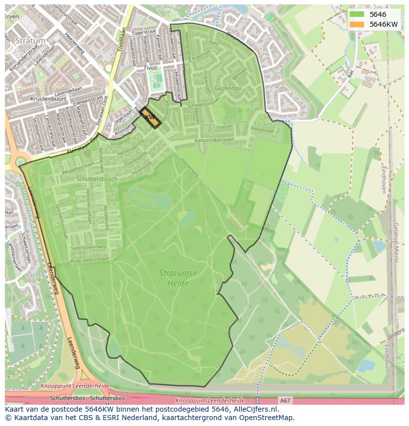 Afbeelding van het postcodegebied 5646 KW op de kaart.