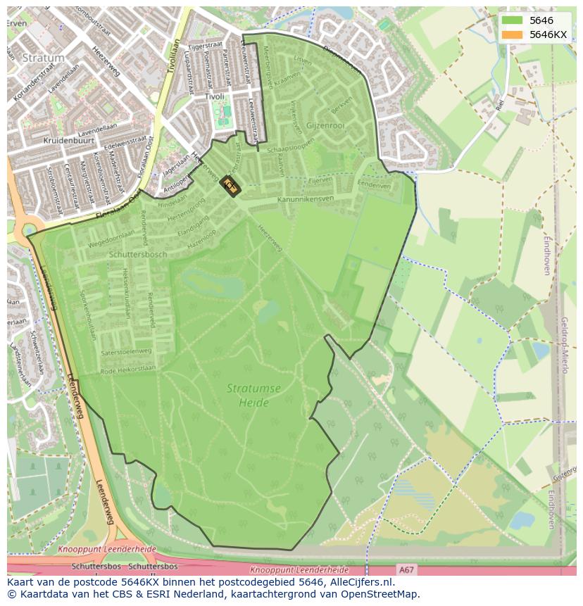 Afbeelding van het postcodegebied 5646 KX op de kaart.