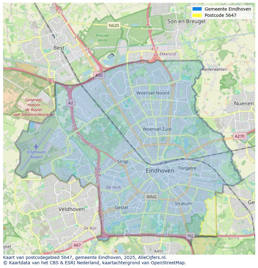 Afbeelding van het postcodegebied 5647 op de kaart.