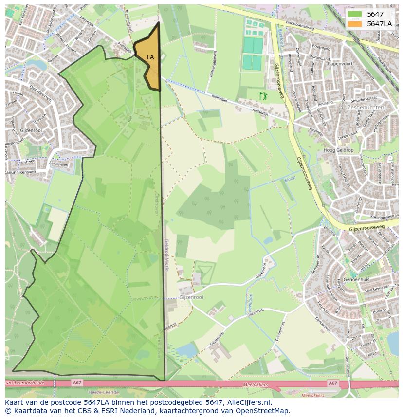 Afbeelding van het postcodegebied 5647 LA op de kaart.