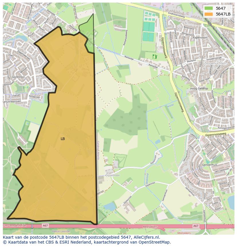 Afbeelding van het postcodegebied 5647 LB op de kaart.