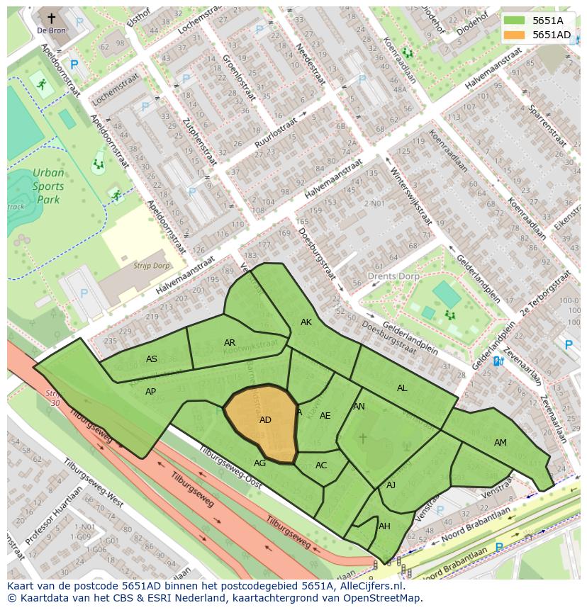 Afbeelding van het postcodegebied 5651 AD op de kaart.