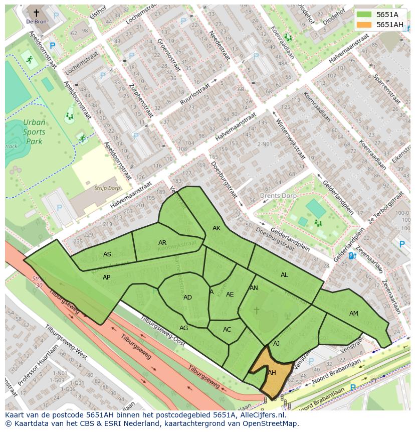 Afbeelding van het postcodegebied 5651 AH op de kaart.
